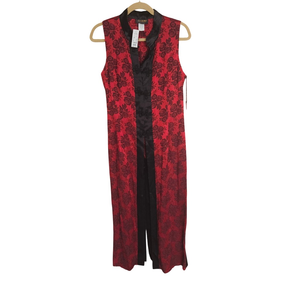 Alchemy New York Red Black Floral Brocade Frog Closure Maxi Dress 12 NWT